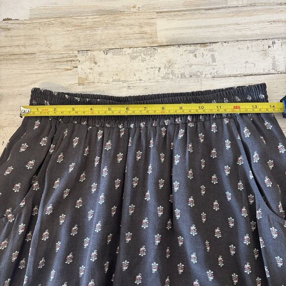 Garnet Hill XS Midi Skirt Gray Floral Pockets Elastic Waist Boho Sustainable - Picture 5 of 12